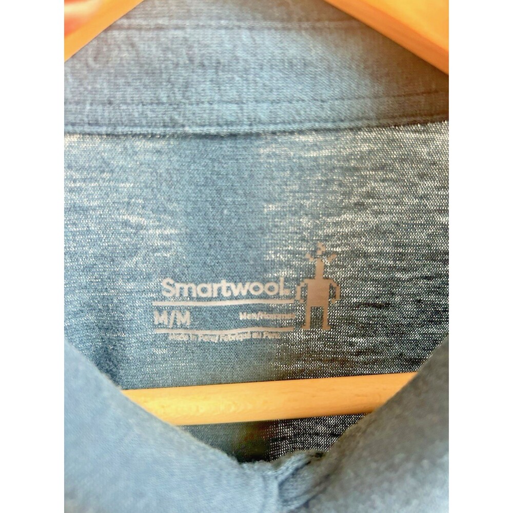 Smartwool Polo Shirt Mens M Twilight Blue Merino Wool Organic Cotton Short Sleev - Picture 2 of 12